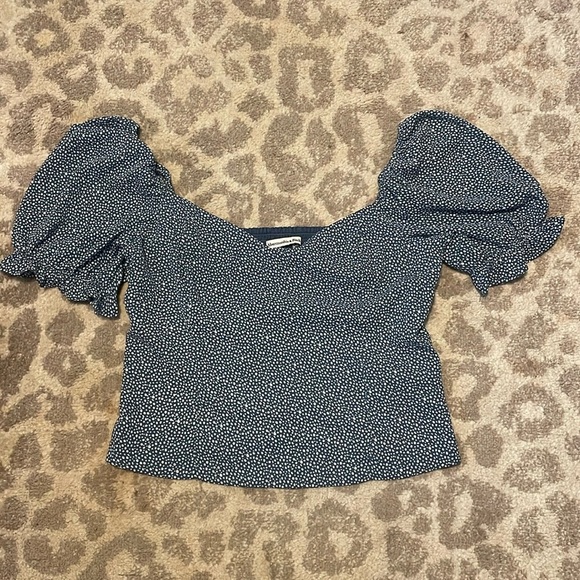 Abercrombie & Fitch Blue Floral Puff Sleeve Top Large - Picture 1 of 7